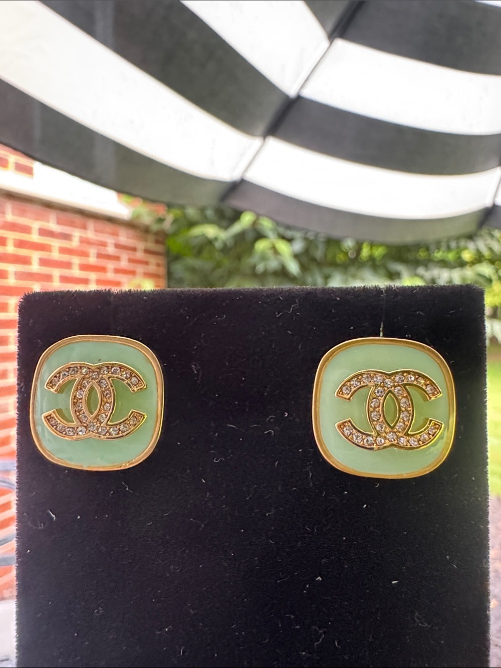 Earrings  Gold-Tone  Mint Green Enamel